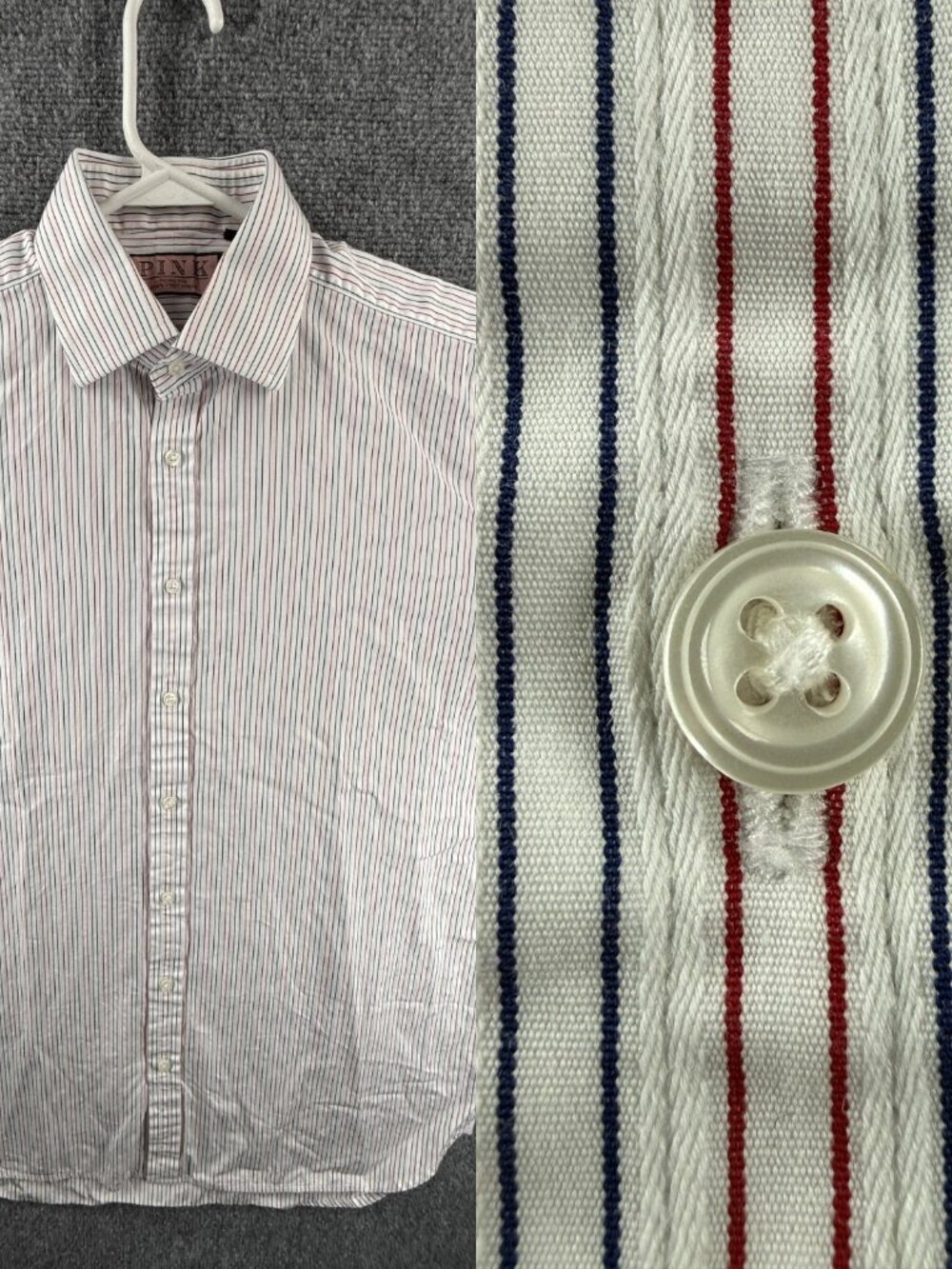 Thomas Pink Blue Red Cotton 16 34.5 Striped Classic Elegant Long Sleeve Shirt